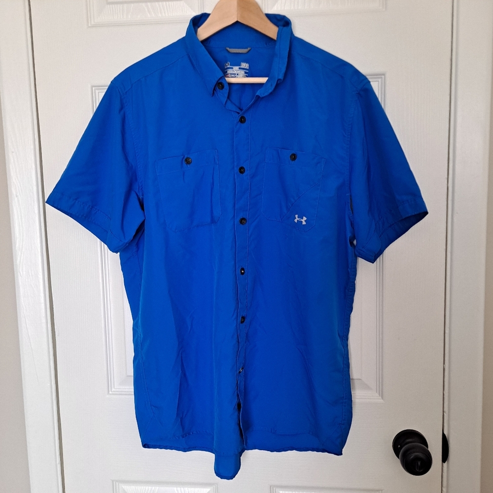 Mens Under Armour Heat Gear Loose Super Lightweight Vented Button Up Pocket